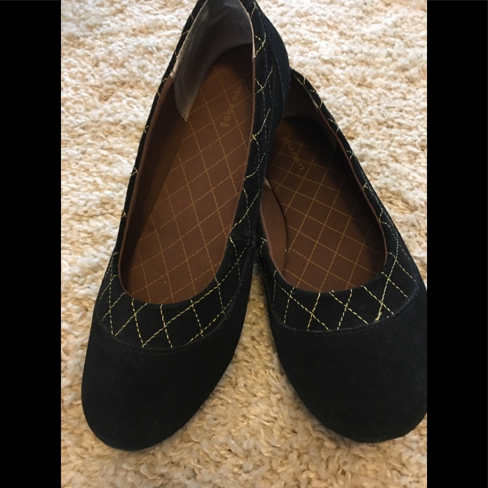 Black Suede Flats & Gold-detailing